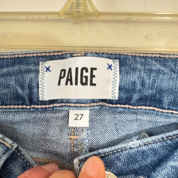 ☀️ PAIGE DENIM Jeans Spritz Distressed Size 27 Crop Ankle Length Medium Wash - Picture 4 of 11